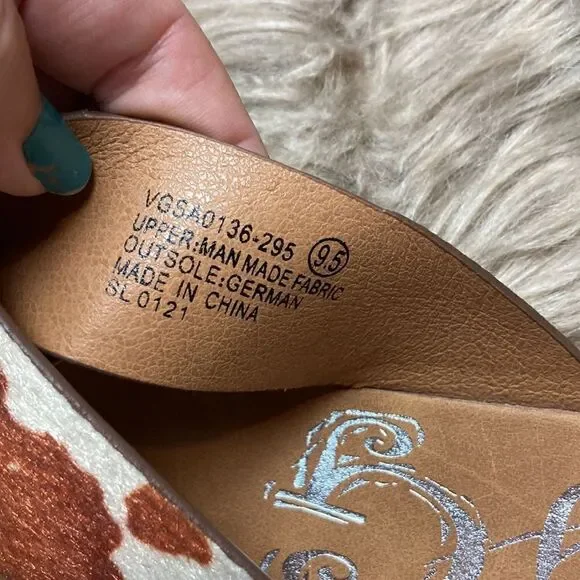 Very G Annie Seaside Cow Print Double Cross Strap Vegan Animal Fur Sandal Slides - Picture 4 of 9